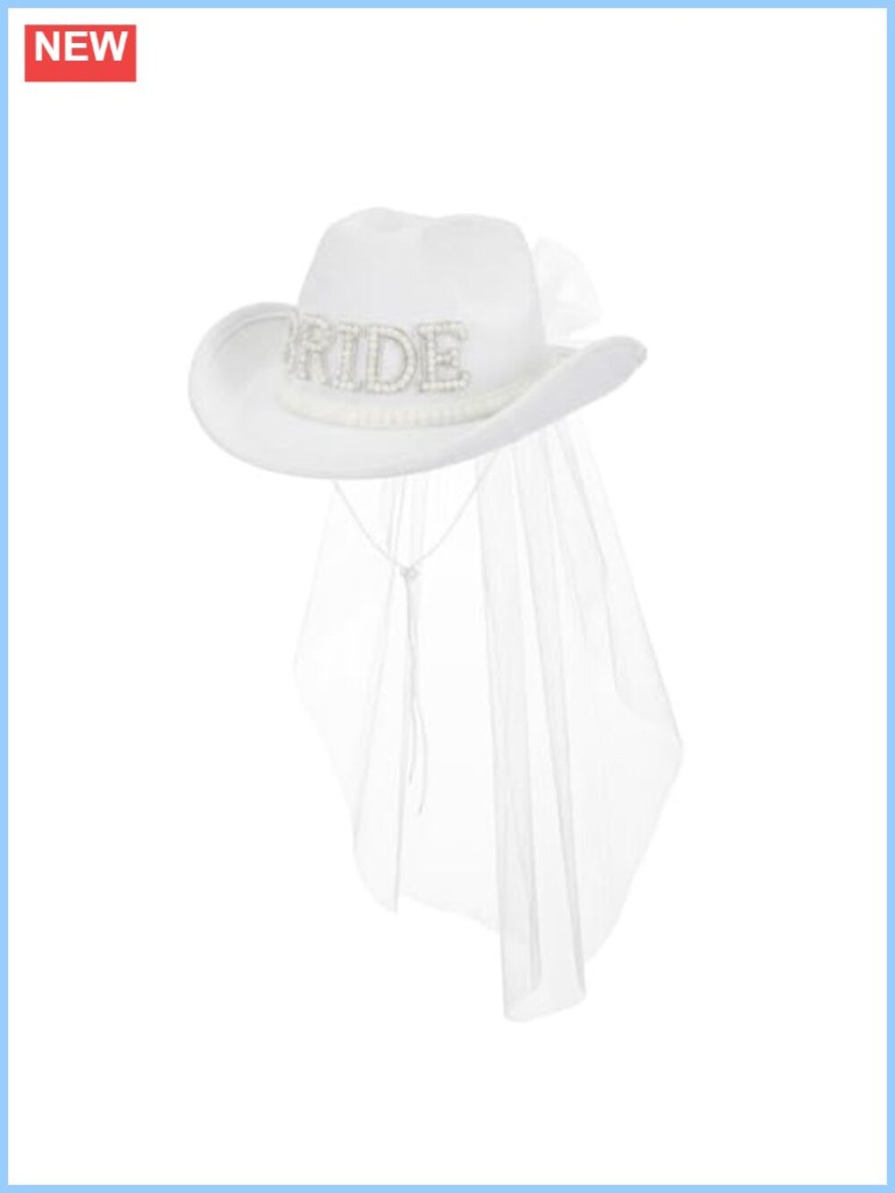 Cowboy Hat with Wedding Veil Pearl Bride Halloween Costume Accessory